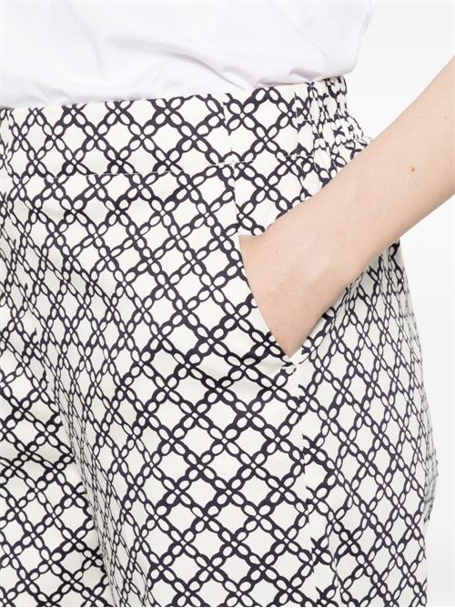 Pantalone donna Emme Marella stampato bianco e blu in raso di cotone stretch EMME Marella | TAPIOCA001